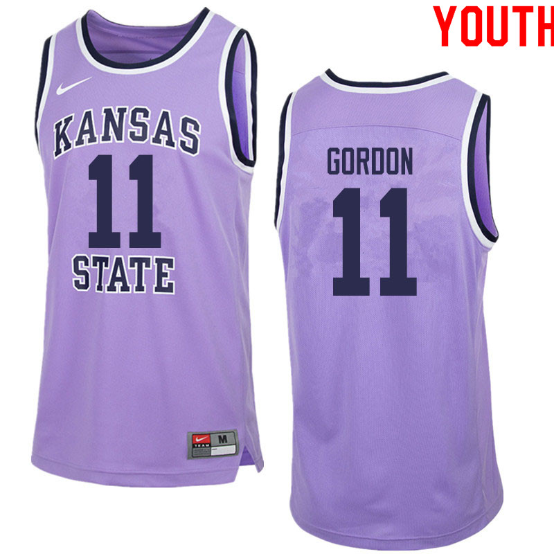 Youth #11 Antonio Gordon Kansas State Wildcats College Basketball Jerseys Sale-Purple